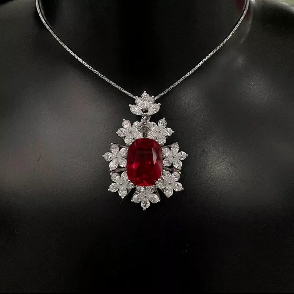Women 925 Silver Necklaces Pendant Gorgeous Cubic Zirconia Engagement Jewelry - Picture 3 of 5